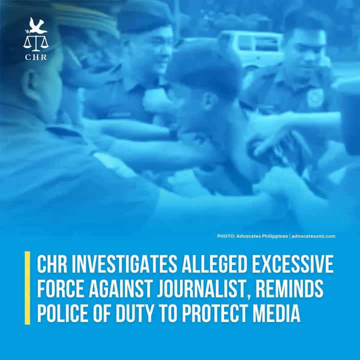 The CHR released a statement through Commissioner and Spokesperson Beda Epres regarding the alleged use of excessive force by the QCPD against a journalist during a farmers’ protest beside the DAR premises on 19 October 2026.
