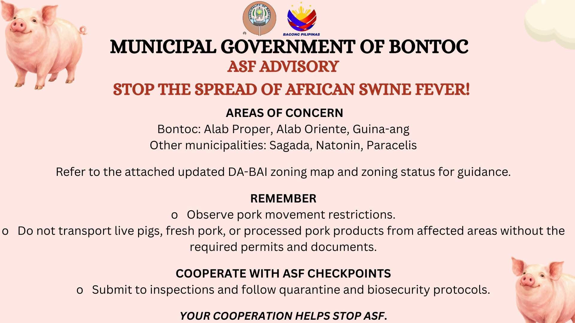 Bontoc urges vigilance as ASF threat spreads