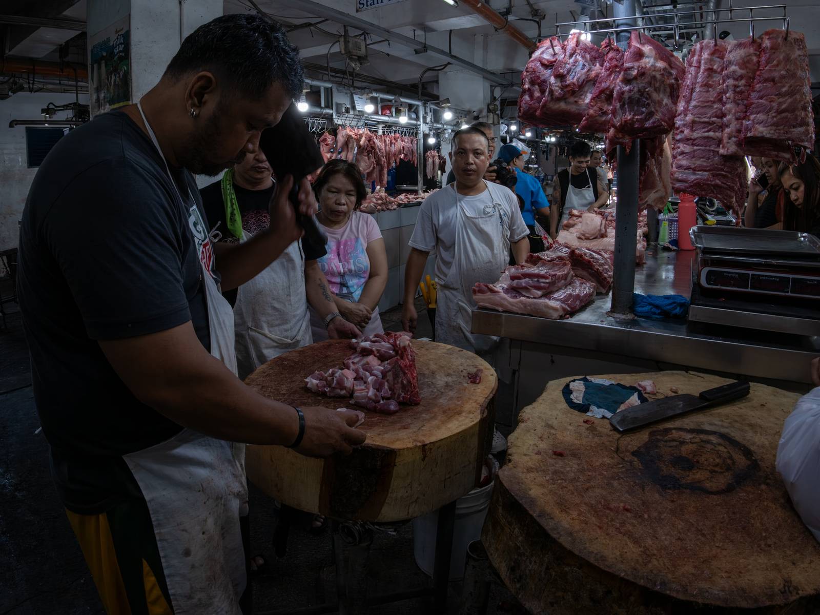 Pork cuts are displayed at a meat section of a public market in Manila on 22 October 2026. Local hog raisers nationwide have launched a three-day “pork holiday” from 22 to 24 October, voluntarily suspending live hog deliveries to markets to protest mounting industry losses, rising production costs and competition from imported pork. The protest aims to urge the government to review import policies and strengthen protection for the domestic hog industry.