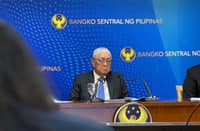 BANGKO Sentral ng Pilipinas (BSP) Governor Eli Remolona Jr. speaks at a press conference at the BSP Manila headquarters following the central bank’s “jumbo” 50-basis-point rate hike on Thursday.
