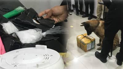 OPERATIVES from the NAIA Inter-Agency Drug Interdiction Task Group and the PNP Aviation Security Group display an intercepted abandoned parcel containing approximately 100 grams of suspected shabu valued at P680,000 at a cargo warehouse in Pasay City.