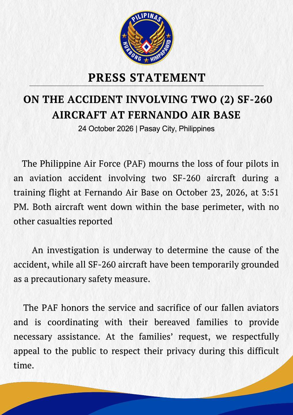 4 PAF pilots killed in Batangas midair collision