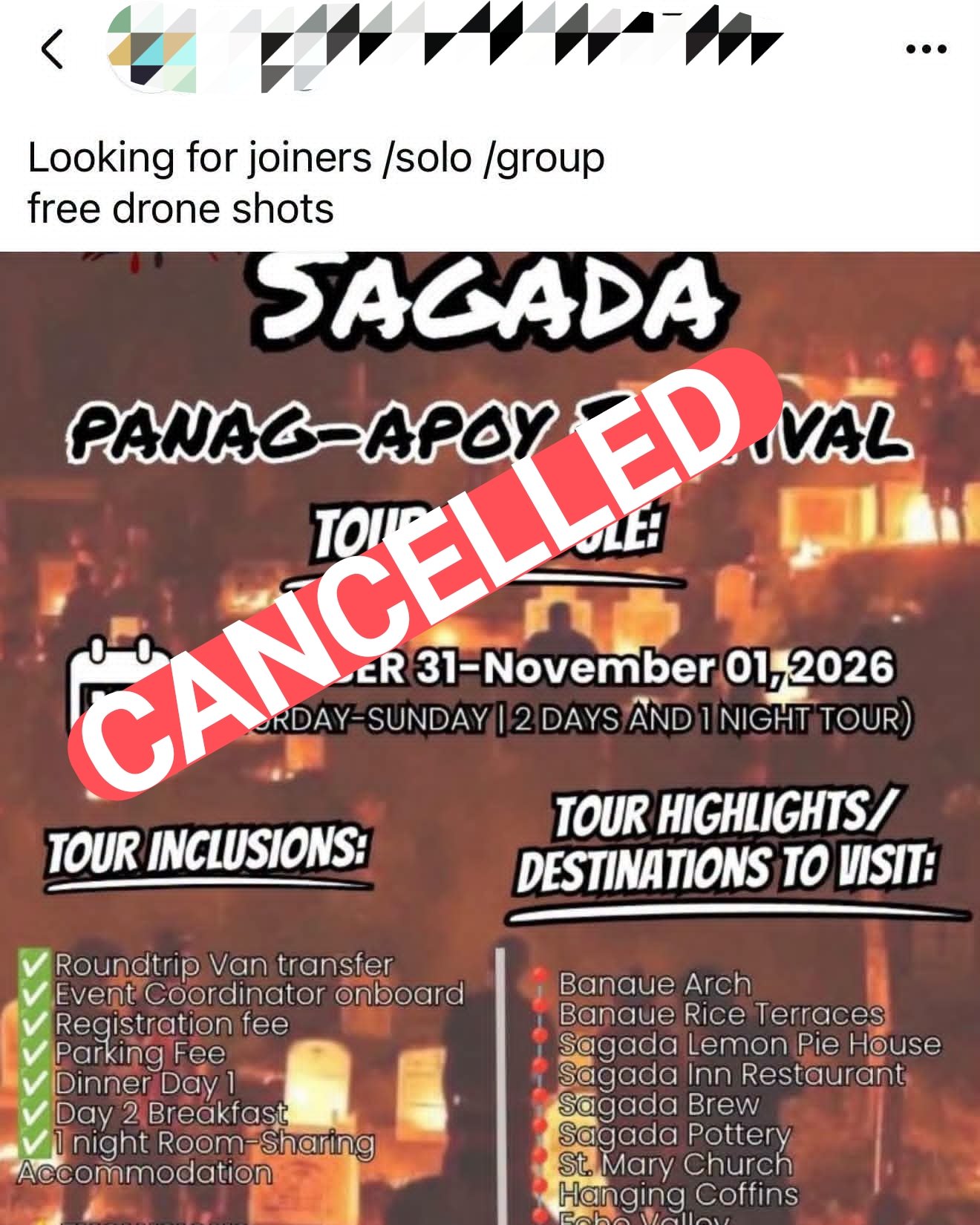 Sagada tour canceled over 'Panag-apoy' backlash