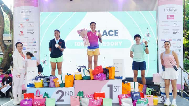 MARICAR Camacho celebrates after ruling the 2026 Lactacyd Women’s Run PH on Sunday at Ayala Triangle Gardens in Makati City.