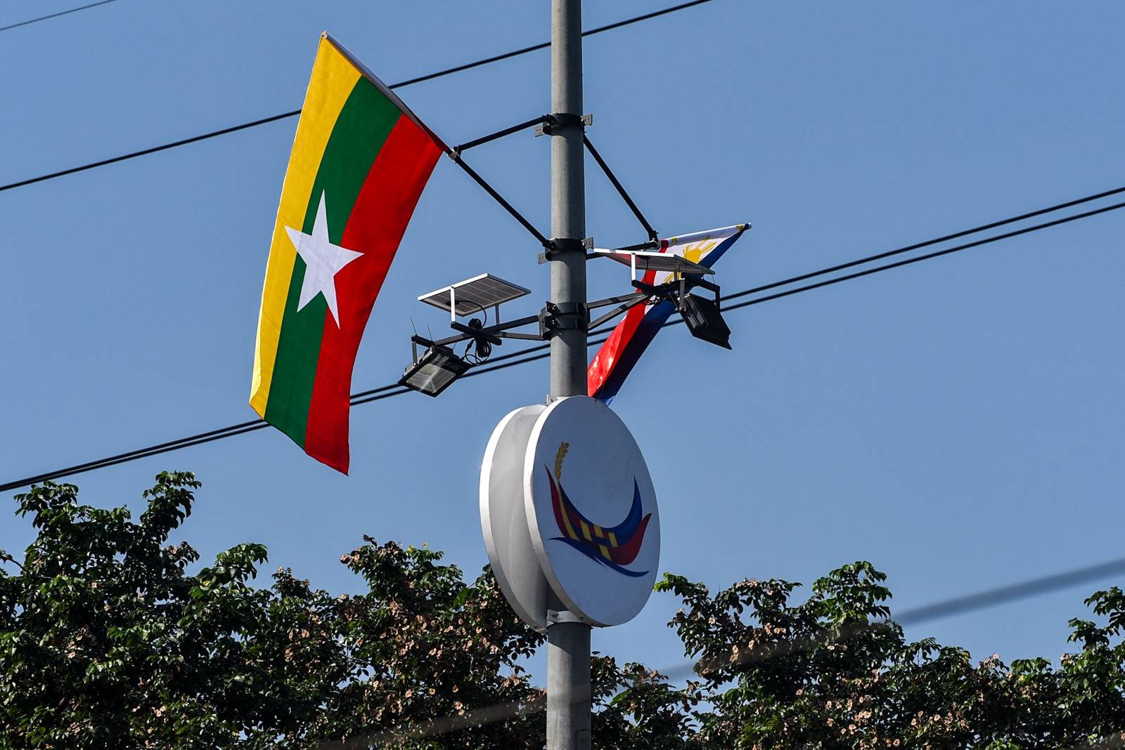 Flags of ASEAN member states are displayed along a flyover leading to Roxas Boulevard in Manila on October 26.

The preparations are for the upcoming ASEAN Summit, which will be held at the Philippine International Convention Center. | Zedrich Xylak Madrid