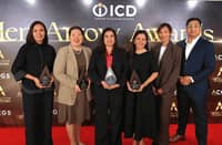 The Filinvest Group at the 2026 ASEAN Corporate Governance Scorecard Golden Arrow Awards. From left: Atty. Claribelle Bautista-Perez, chief compliance officer, EastWest; Atty. Jennifer Lee, senior legal counsel, FDC; Ana Venus A. Mejia, EVP, treasurer, chief finance officer and chief operations officer, FLI, and treasurer and chief finance officer, FILRT; Patricia Carmen D. Pineda, FDC and FILRT group investor relations head; Atty. Estrella Elamparo, compliance officer and head of legal, FDC; and Rens V. Cruz II, FDC and FILRT group investor relations manager.