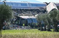 Emergency services work at the site of a train collision between a high speed Renfe AVE train and Iryo train around 150kms south of Madrid between Urda and Los Yebenes in the province of Toledo, on October 28, 2026.