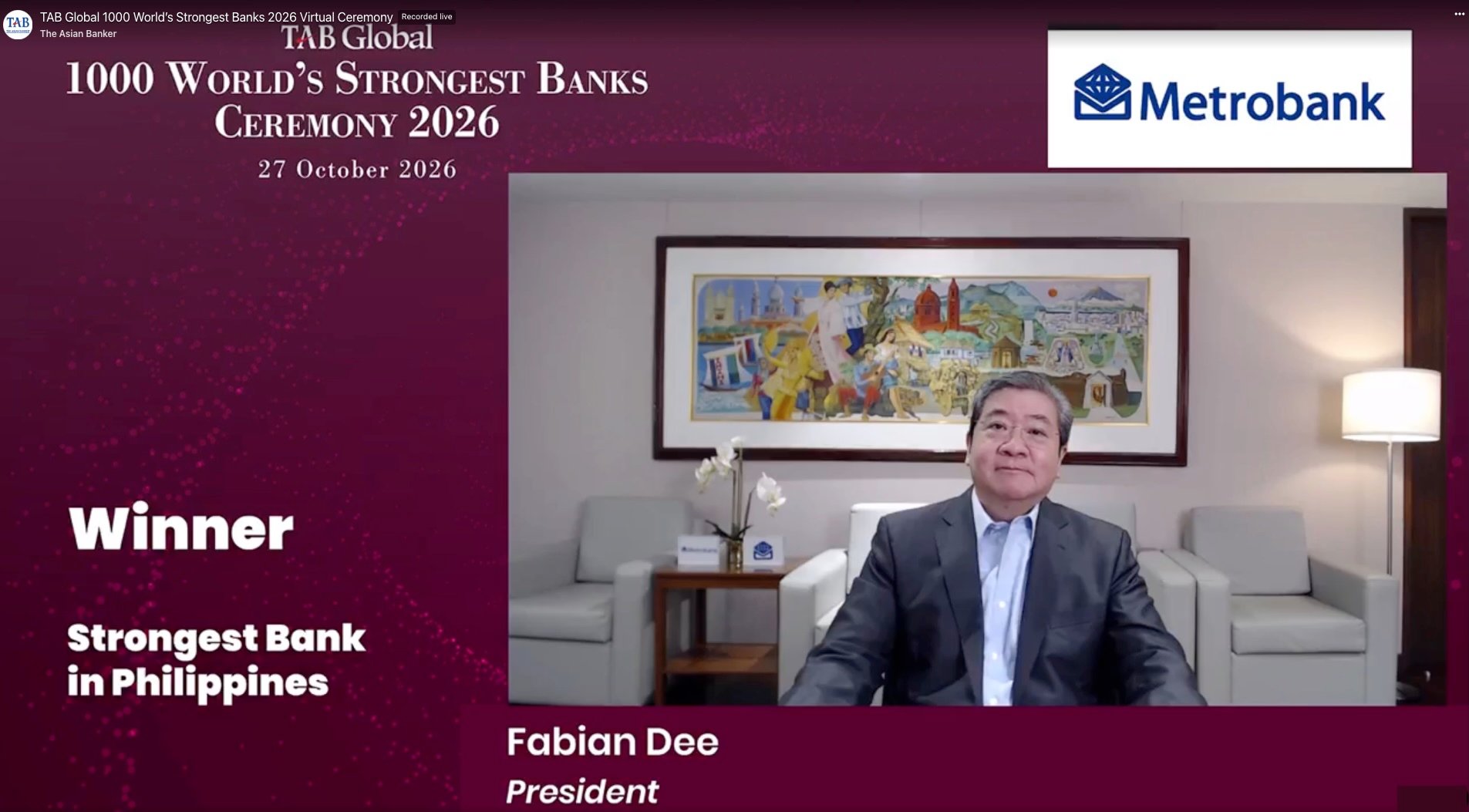 Metrobank named Philippines’ strongest bank for sixth straight year