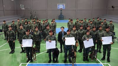 PNP SAF turns over five retired explosive detection dogs to new handlers