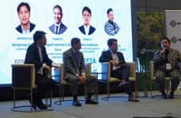 FUTURE Energy Storage & System Integration Alliance country manager Benjemar Flores moderates the panel discussion ‘Energy Storage as the Enabler of Renewable Growth,’ with panelists (from left) Energy Development Corporation vice president Miguel Lorenzo de Vera, Philippine Solar and Storage Energy Alliance Board of Trustees member and head of Grid Committee Jeffrey Calderon, and SunAsia vice president for Strategic Projects Karlo Abril on Day 2 of the 4th Philippine Renewable Energy Conference & Exhibition 2026.