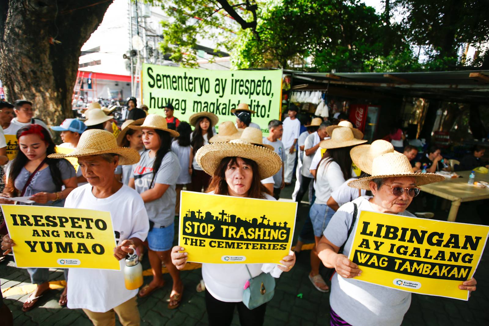 Members of the EcoWaste Coalition gather at the Manila North Cemetery on 29 October 2026 to reiterate their call for an eco-friendly and zero-waste observance of Undas.
