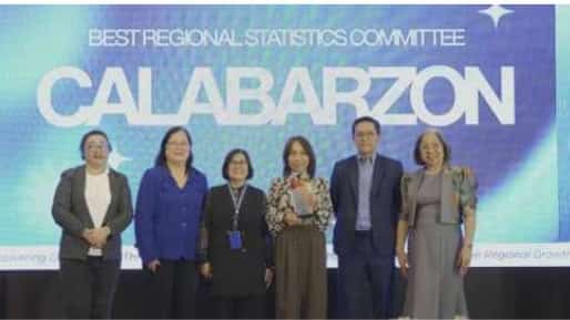 Representatives of CALABARZON’s Regional Statistics Committee receive recognition after placing third nationwide at the 10th Regional Statistics Committee Summit The committee has ranked among the country’s top five for eight consecutive years.