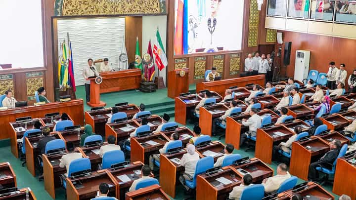 President Ferdinand Marcos Jr. addresses the Bangsamoro Autonomous Region in Muslim Mindanao (BARMM) Parliament in Cotabato City on Friday.