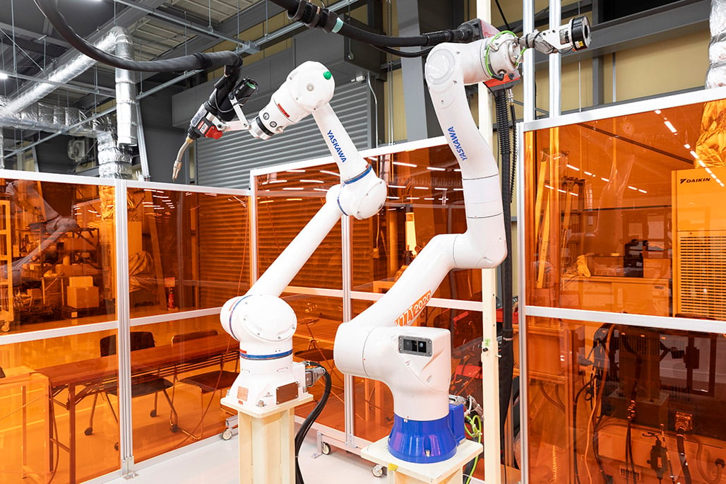 YASKAWA Electric’s robotic welding system uses AI technology developed with Toyota GAZOO Racing to inspect and weld GR Kart frames at the Gamagori workshop in Japan.