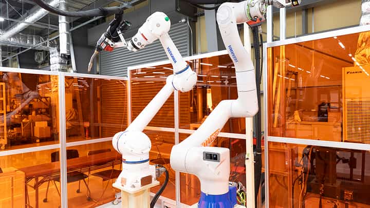 YASKAWA Electric’s robotic welding system uses AI technology developed with Toyota GAZOO Racing to inspect and weld GR Kart frames at the Gamagori workshop in Japan.