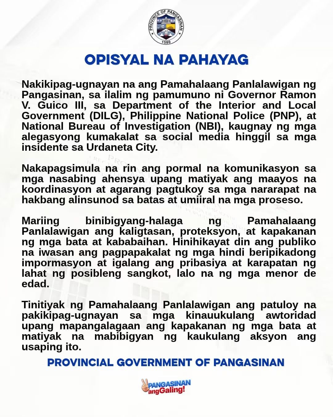 Pangasinan urges public to report child abuse claims through proper channels