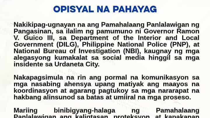 The Pangasinan provincial government urges residents to report allegations of child abuse through proper law enforcement and social welfare channels.