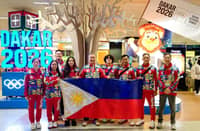 POC president Abraham Tolentino (center), secretary general Atty. Wharton Chan (third from left) and chef de mission Rocky Samson (right) welcomes the first batch of athletes and coaches who will participate in the 4th Youth Olympic Games in Dakar.
