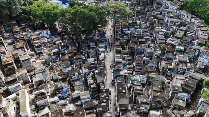 REMEMBRANCE'S early at Barangka Cemetery in Marikina City to avoid the expected crowds on the eve of All Souls’ Day, as shown in this drone shot.