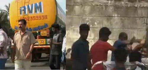 லாரி மோதி மாணவி பலி: டிரைவரை ஓட ஓட விரட்டி அடித்து உதைத்த மாணவர்கள் ( படங்கள்)