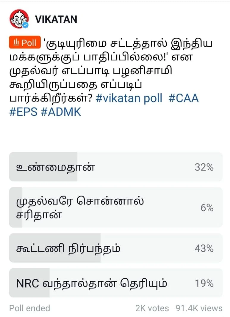 Edappadi Palaniswami #VikatanPollResults