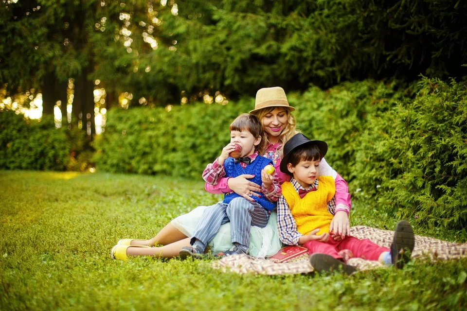 mother and kids