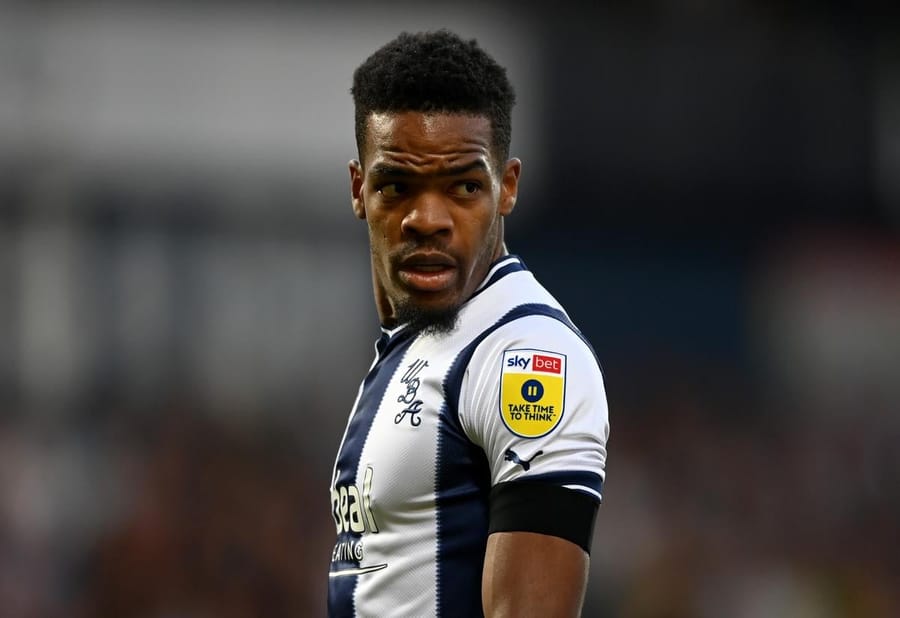 West Brom ace Grady Diangana reacts to Declan Rice after dramatic win v Manchester United